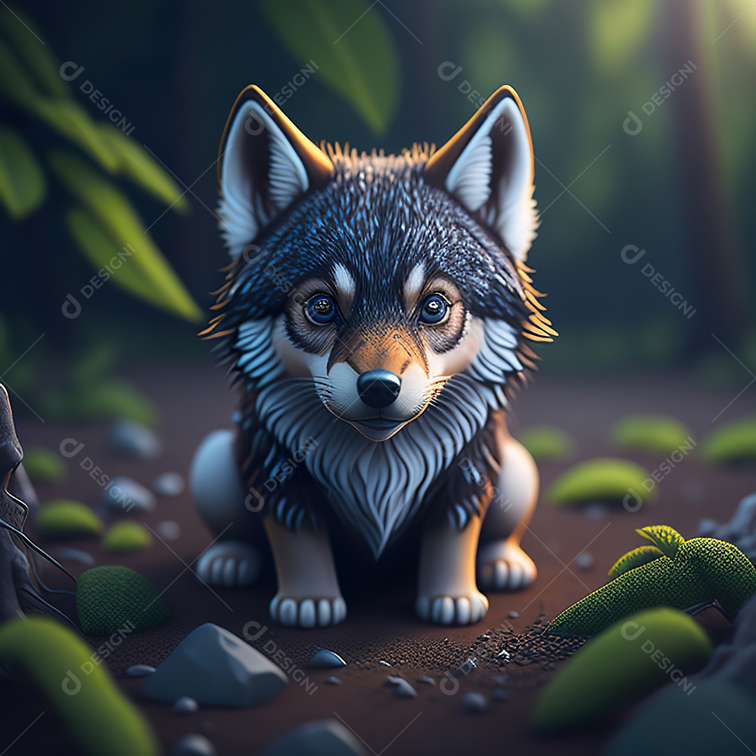 Imagem realista de Lobo pequeno e fofo