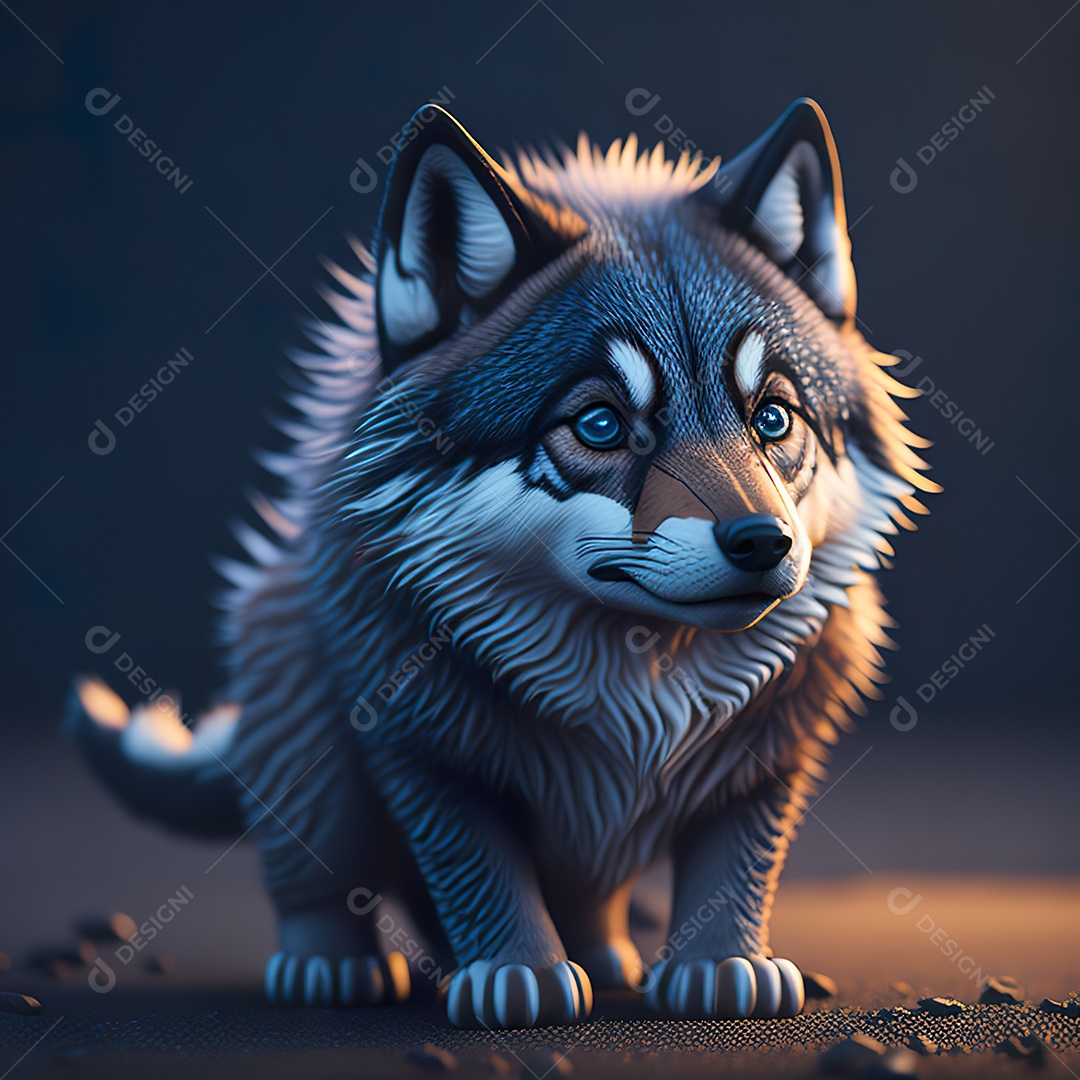 Imagem realista de Lobo pequeno e fofo