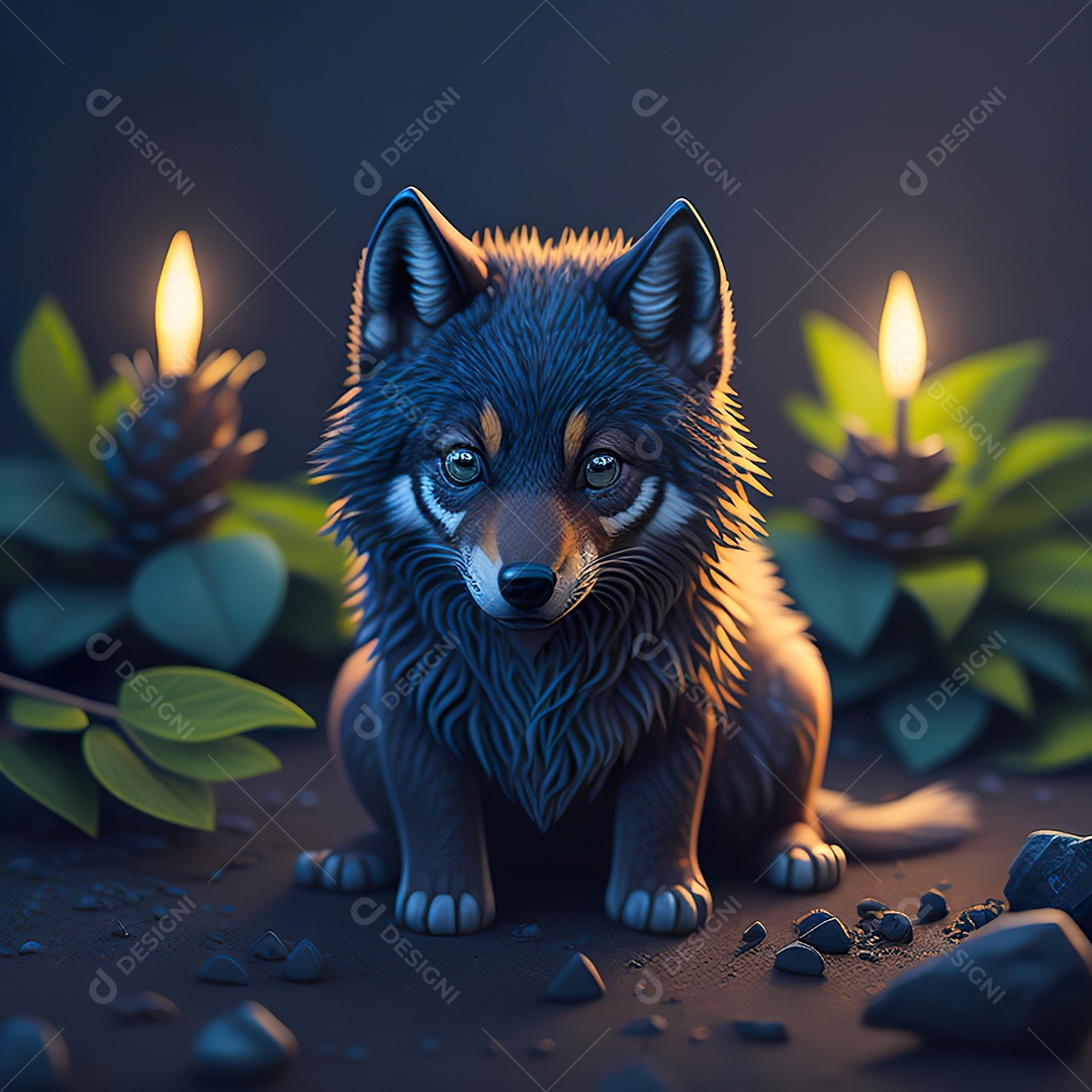 Imagem realista de Lobo pequeno e fofo