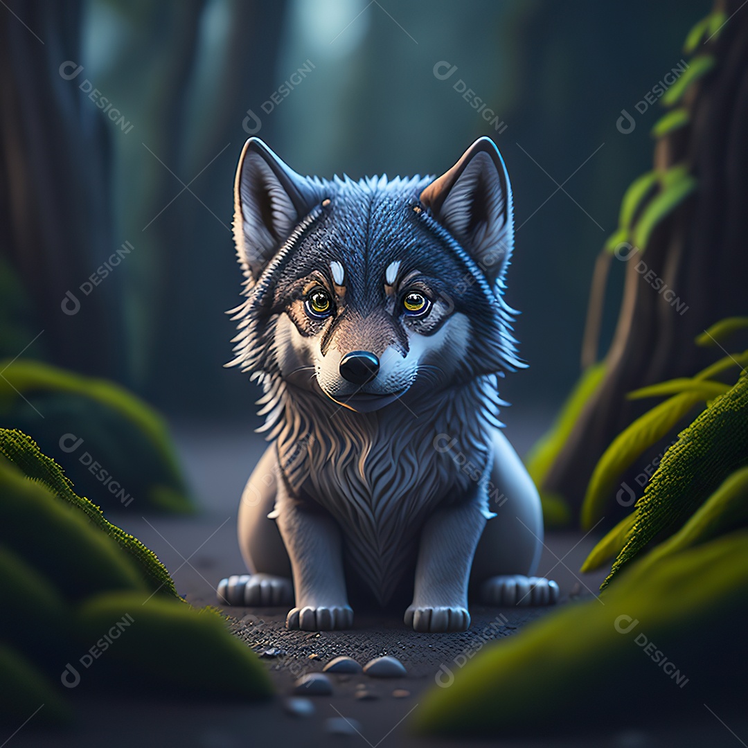 Imagem realista de Lobo pequeno e fofo