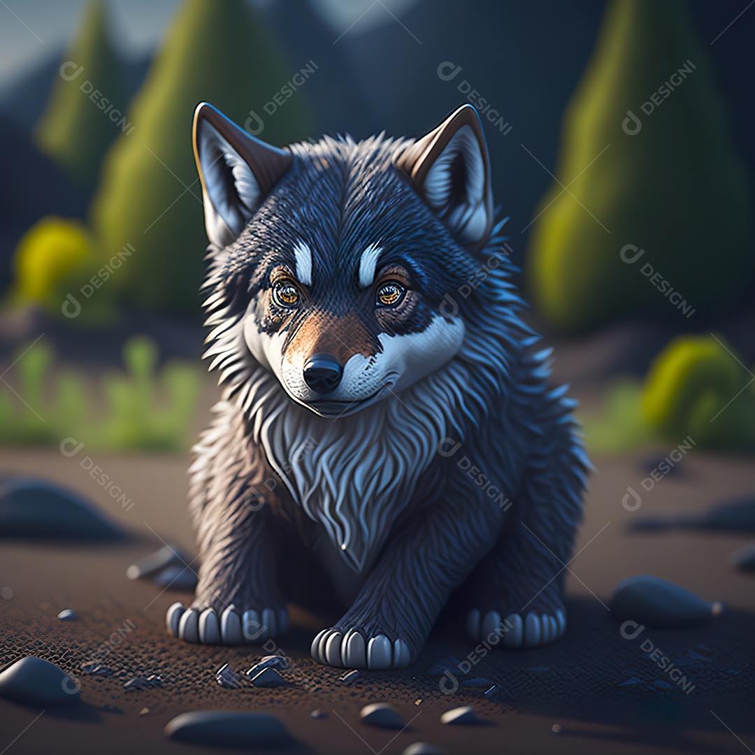 Imagem realista de Lobo pequeno e fofo