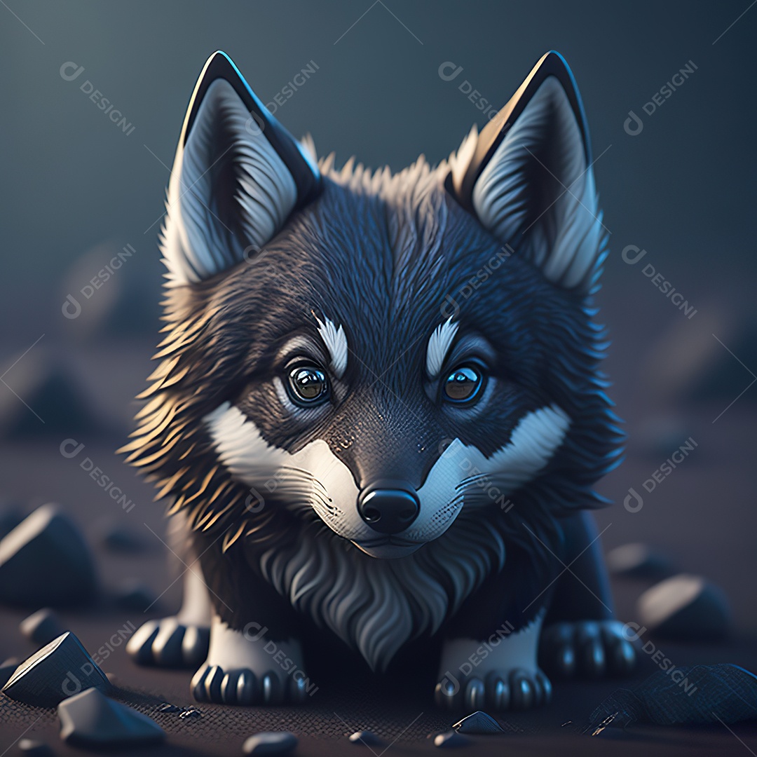 Imagem realista de Lobo pequeno e fofo
