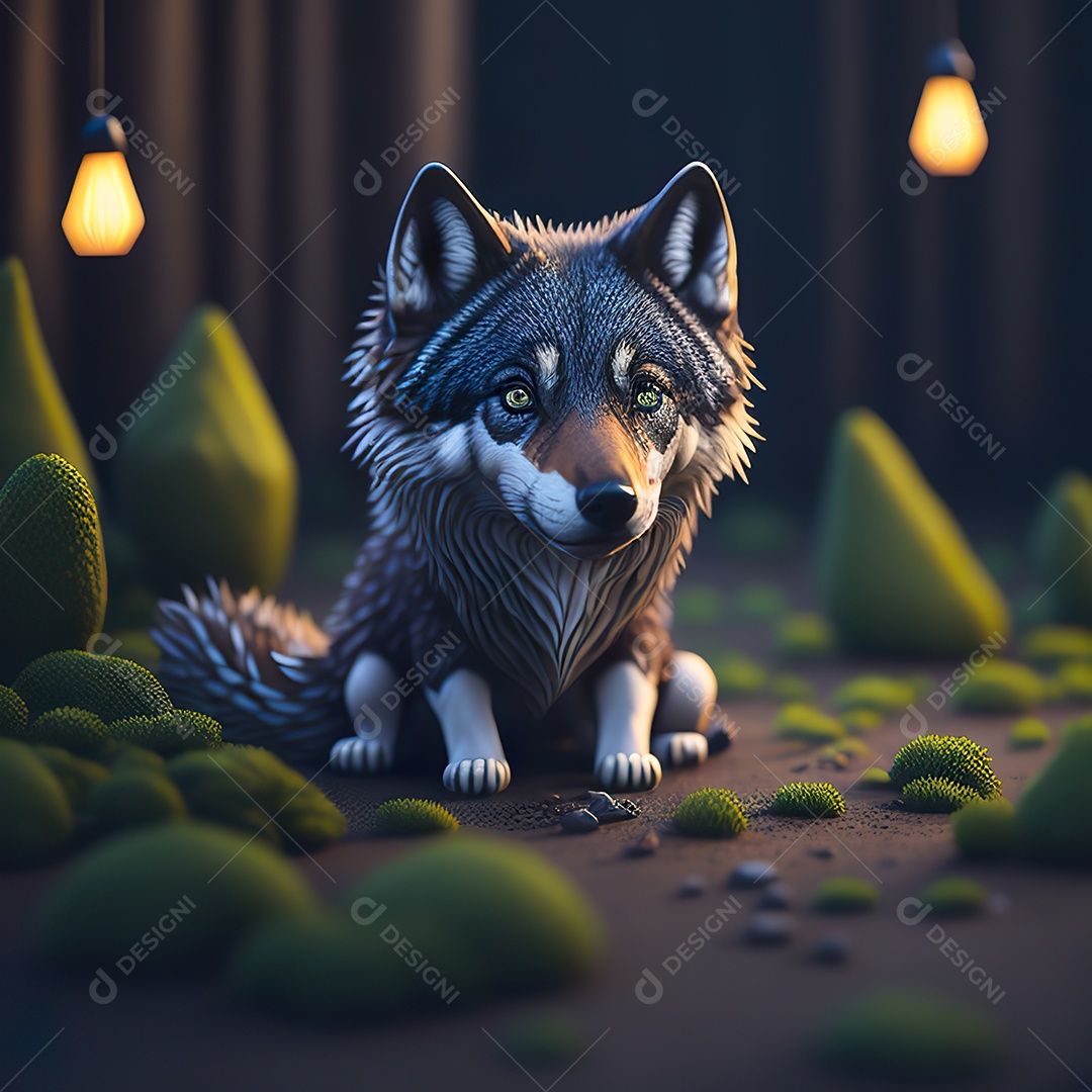 Imagem realista de Lobo pequeno e fofo