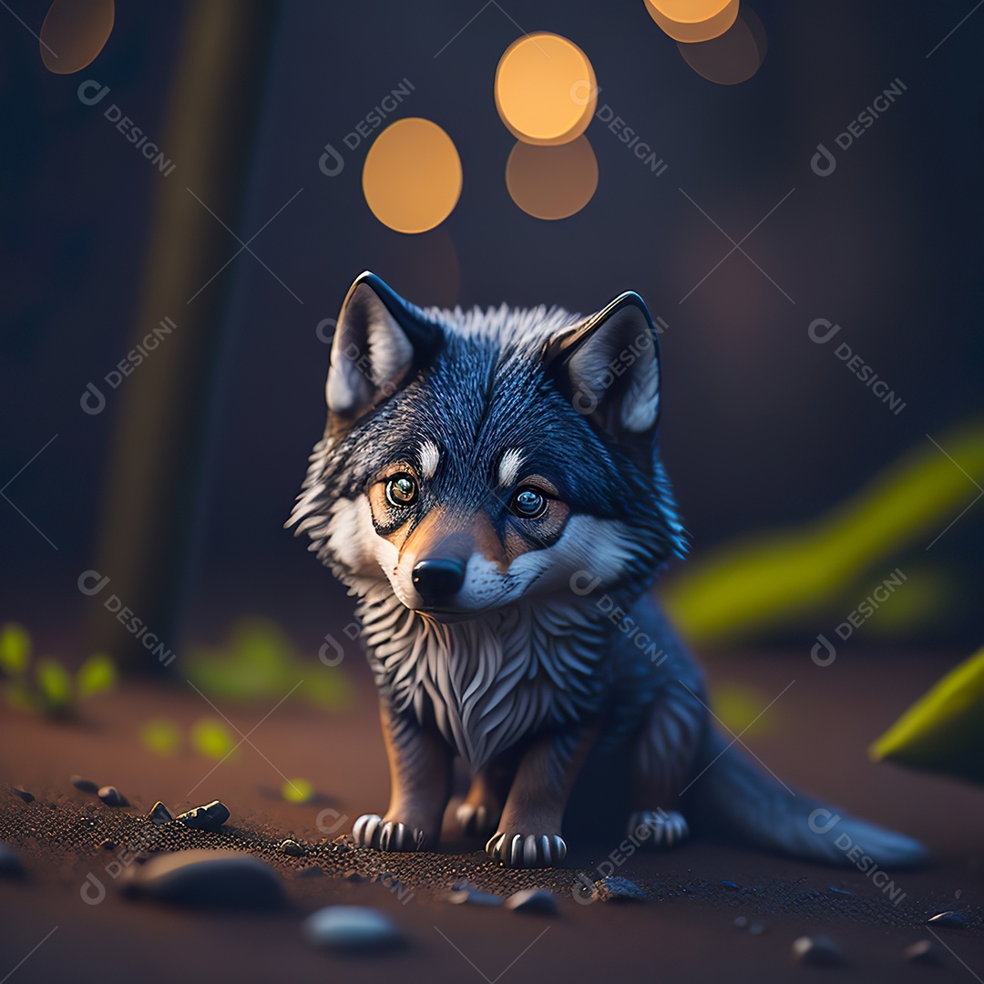 Imagem realista de Lobo pequeno e fofo