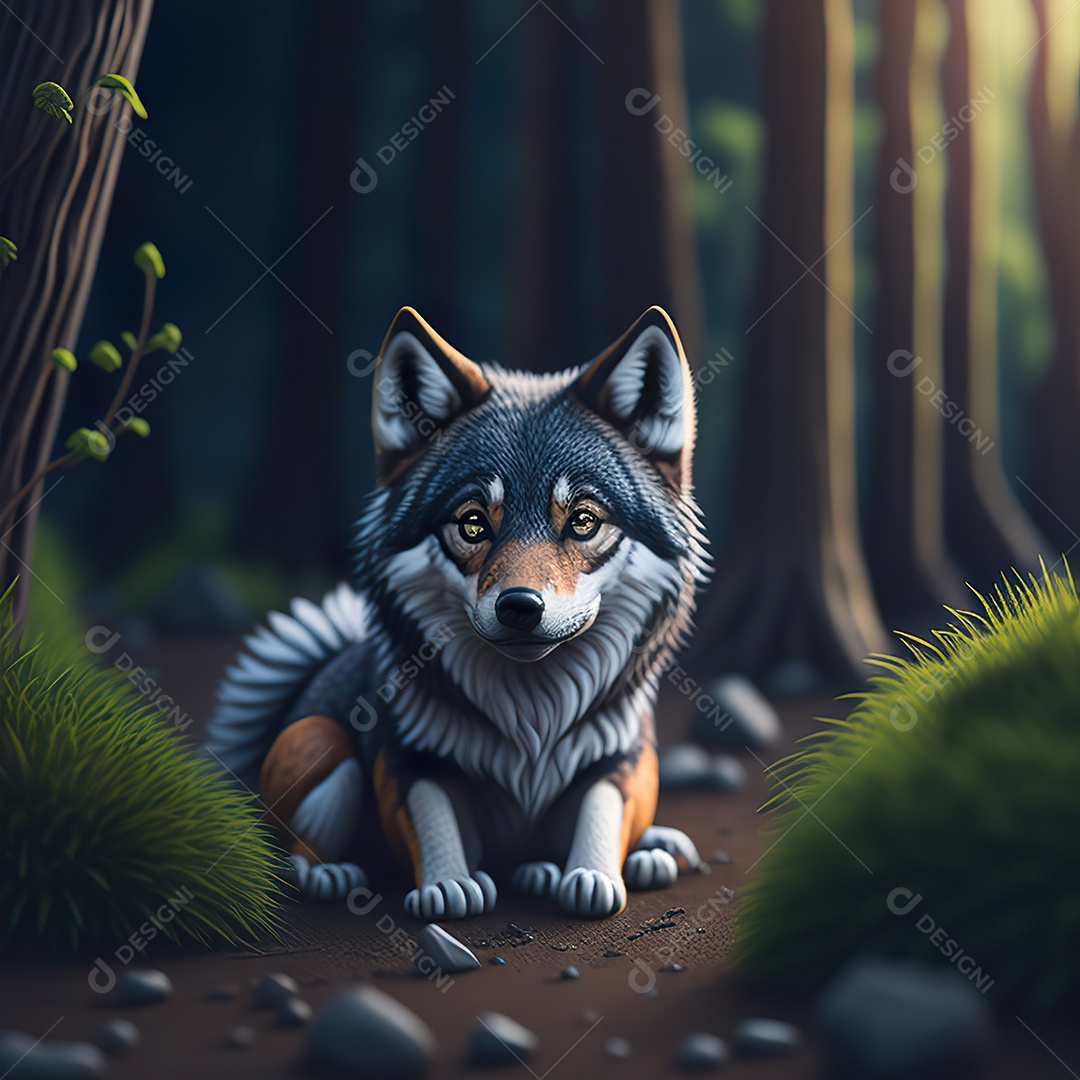 Imagem realista de Lobo pequeno e fofo