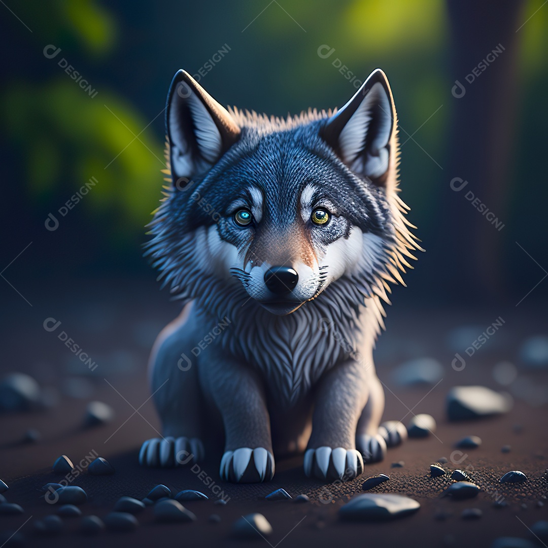 Imagem realista de Lobo pequeno e fofo