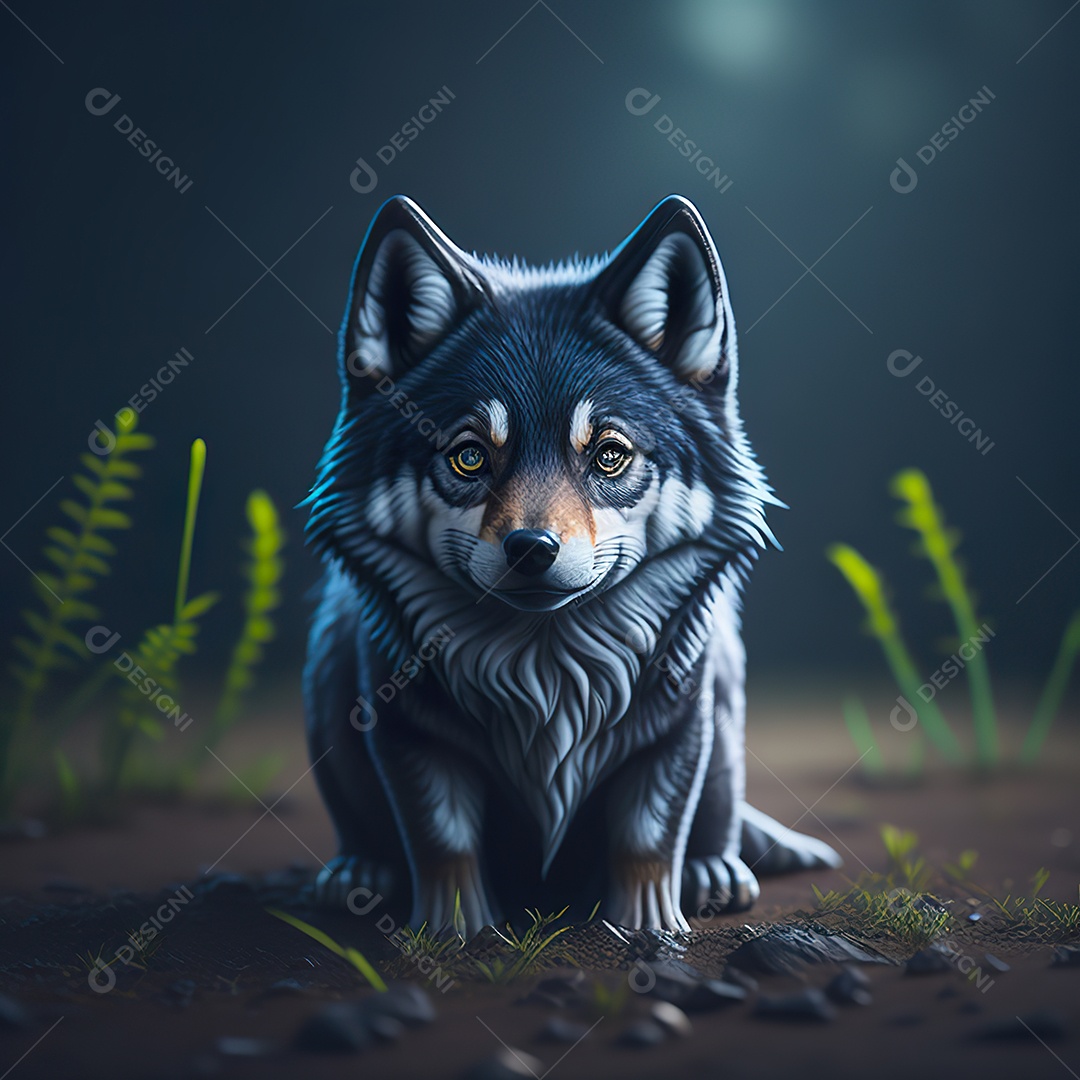 Imagem realista de Lobo pequeno e fofo