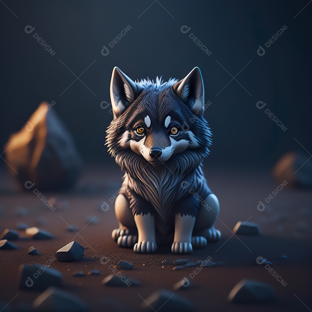 Imagem realista de Lobo pequeno e fofo