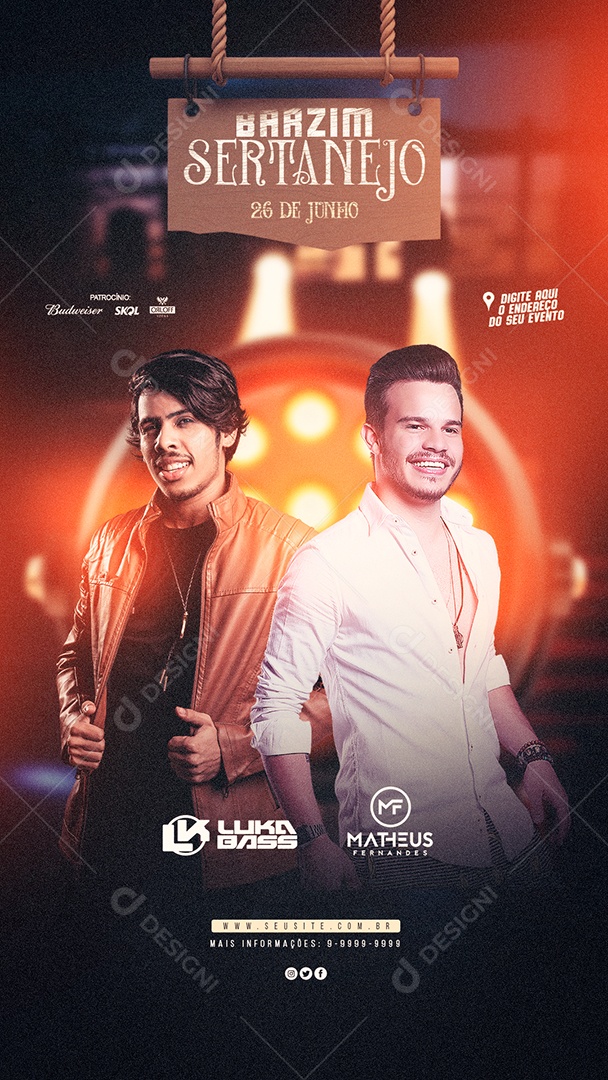 Post Story Barzim Sertanejo Luka Bass e Matheus Fernandes Social Media PSD Editável