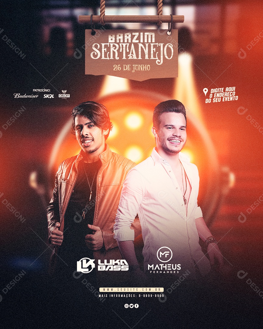 Post Feed Barzim Sertanejo Luka Bass e Matheus Fernandes Social Media PSD Editável