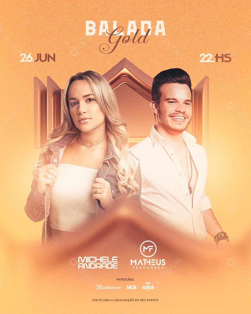 Post Feed Balada Gold Michele Andrade e Matheus Fernandes Social Media PSD Editável