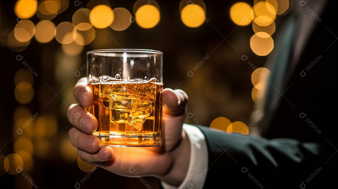 Homem segurando copo de bebida alcoólico