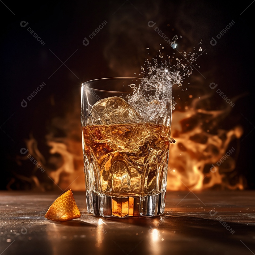 Copo de bebida alcoólica em mesa do bar