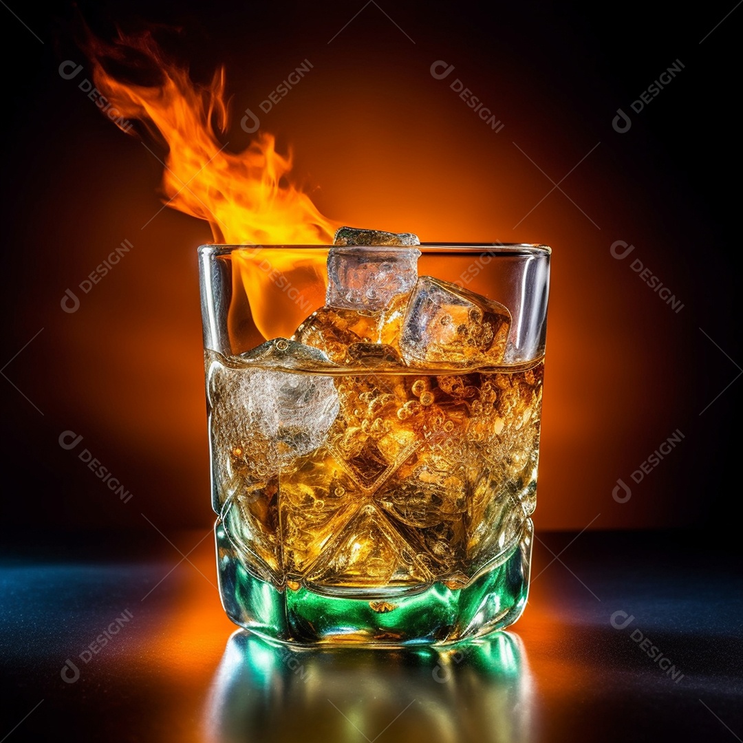 Copo de bebida alcoólica em mesa do bar