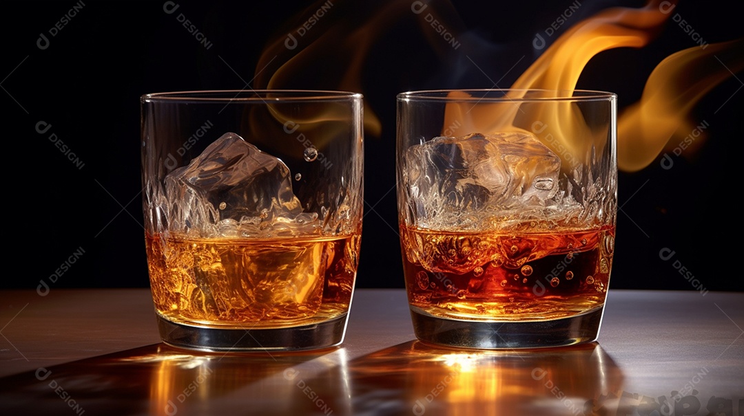 Copos de bebida alcoólica em mesa do bar