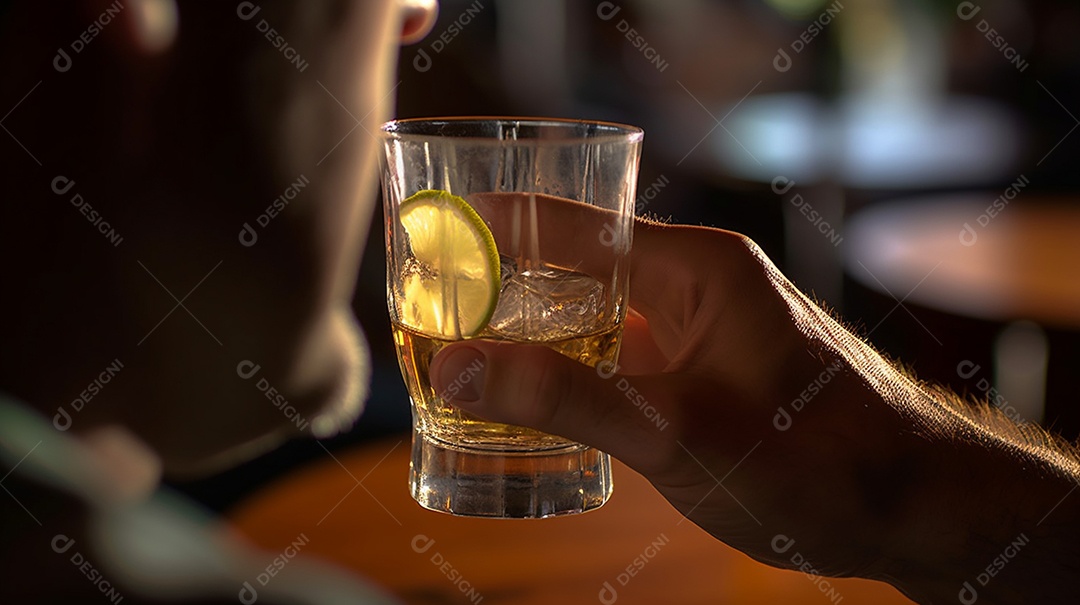 Homem bebendo copo de bebida alcoólica