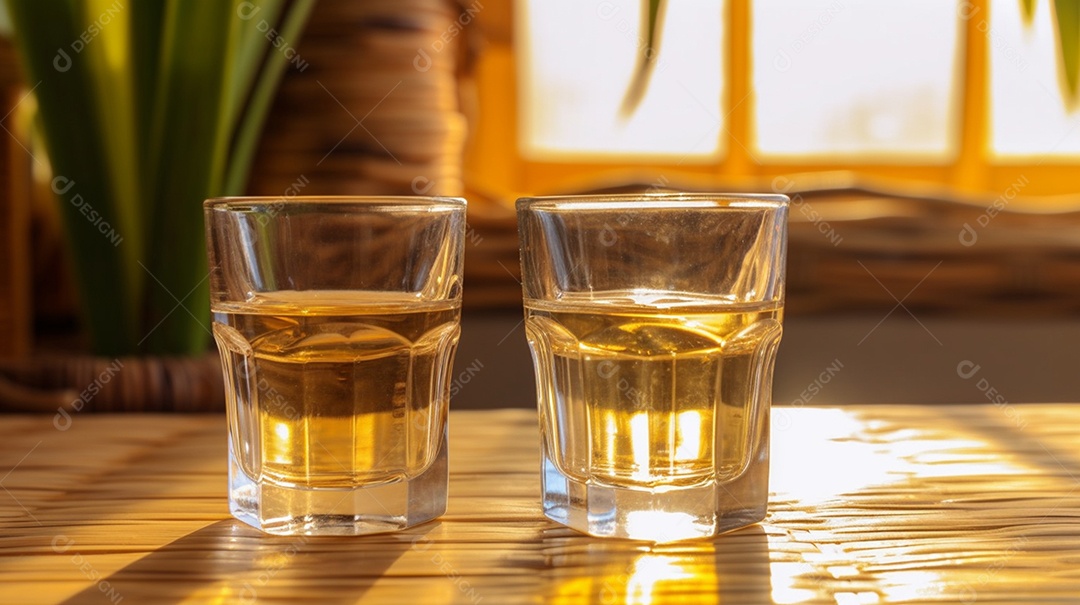 Copos de bebidas sobre a mesa do bar