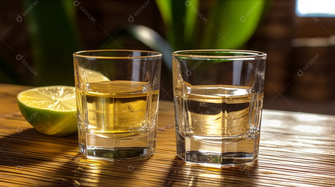 Copos de bebidas sobre a mesa do bar