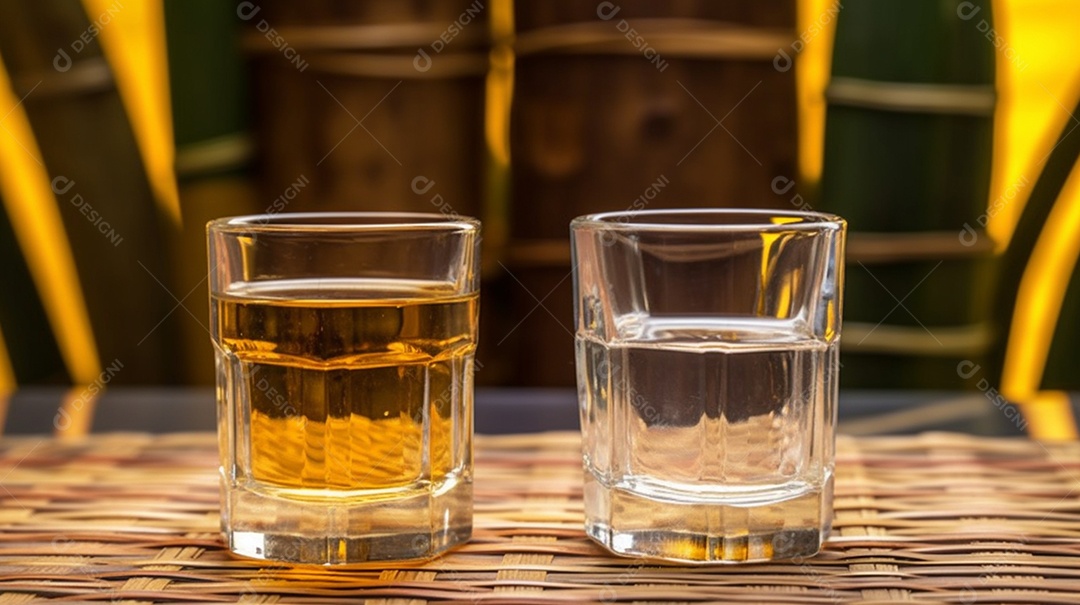 Copos de bebidas sobre a mesa do bar