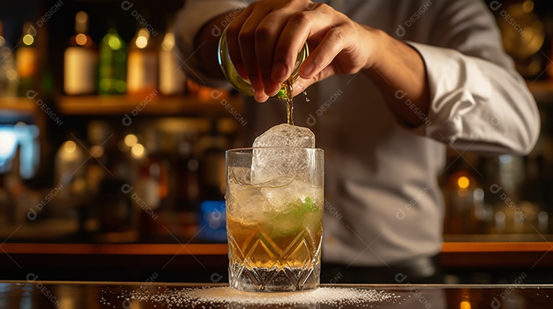 Copos de bebidas sobre a mesa do bar