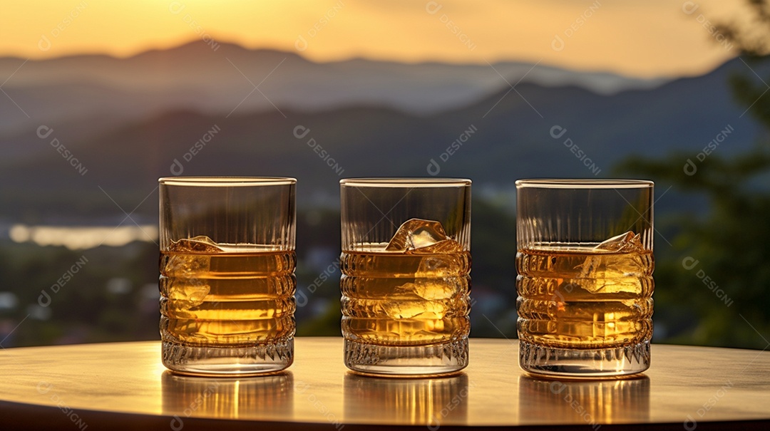 Copos de bebidas sobre a mesa do bar