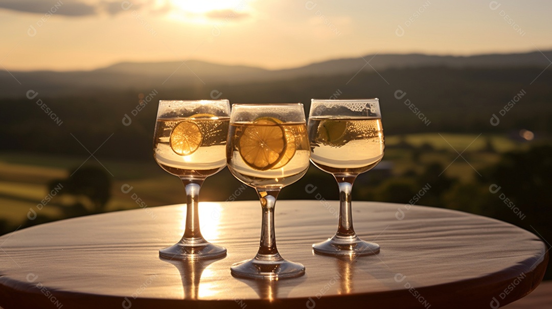 Copos de bebidas sobre a mesa do bar