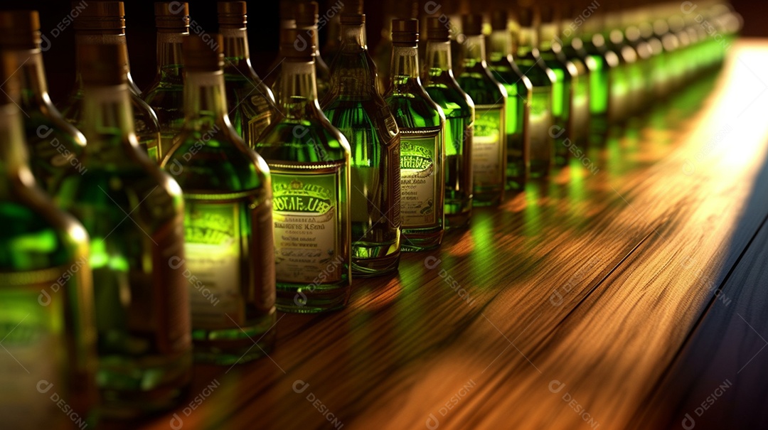 Garrafas de bebidas sobre a mesa do bar