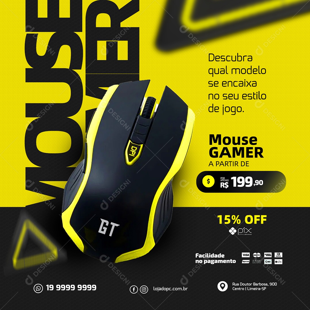 Mouse Gamer A Partir De 199,90 15% Off Pix Loja De Informática Social Media PSD Editável