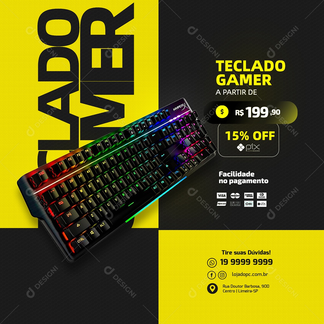 Teclado Gamer A Partir De 199,90 Loja De Informática Social Media PSD Editável