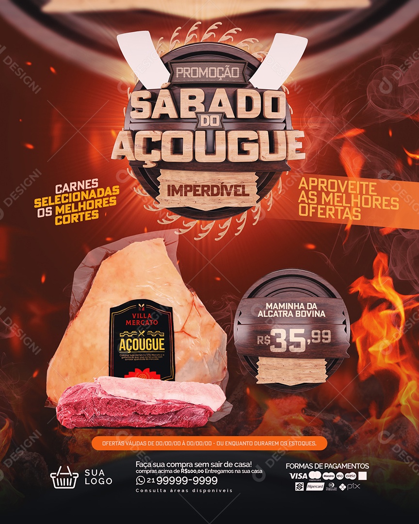 Social Media Promoção Sábado Do Açougue Imperdível Carnes Selecionadas PSD Editável