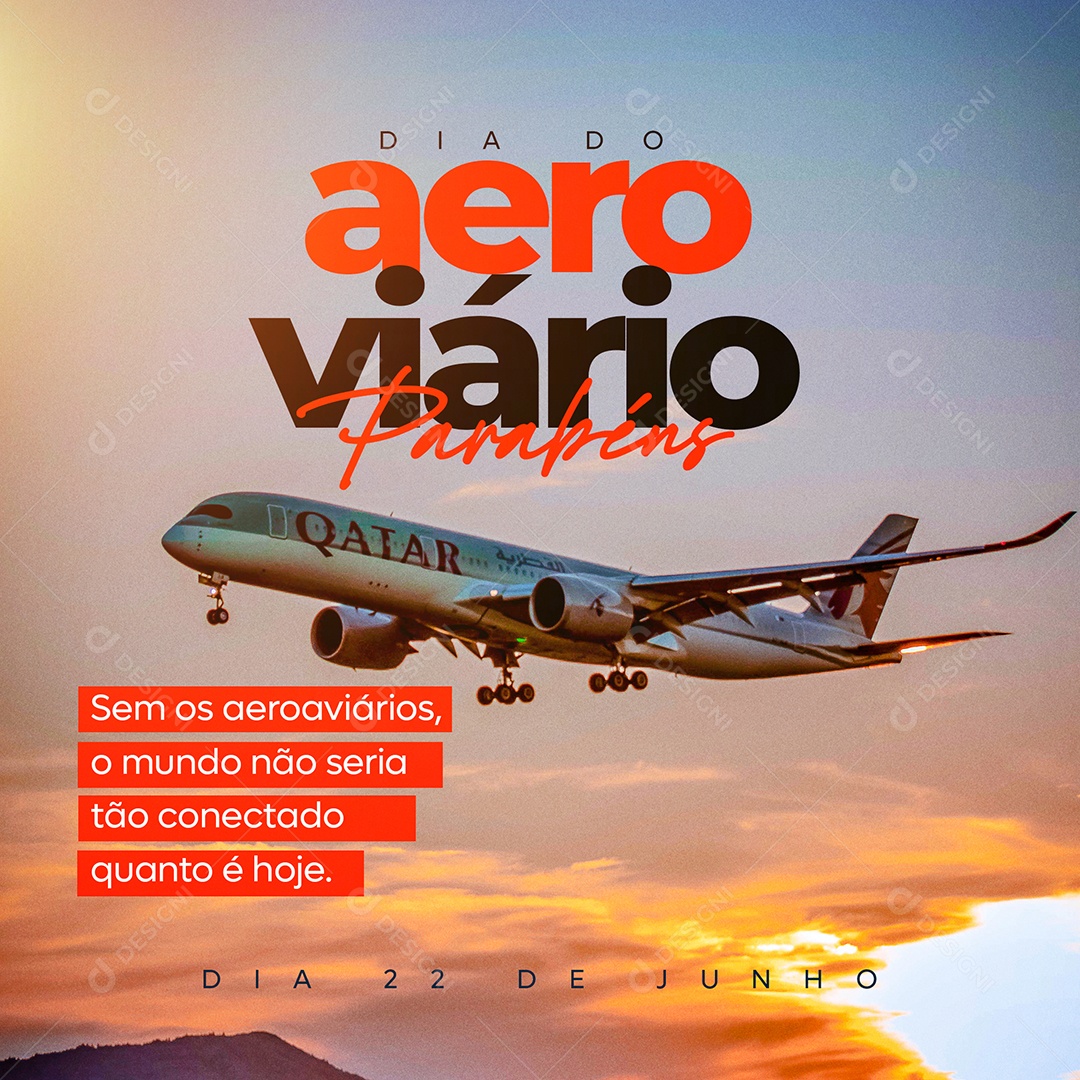 Post Feed Dia 22 de Junho Dia do Aeroviário Social Media PSD Editável