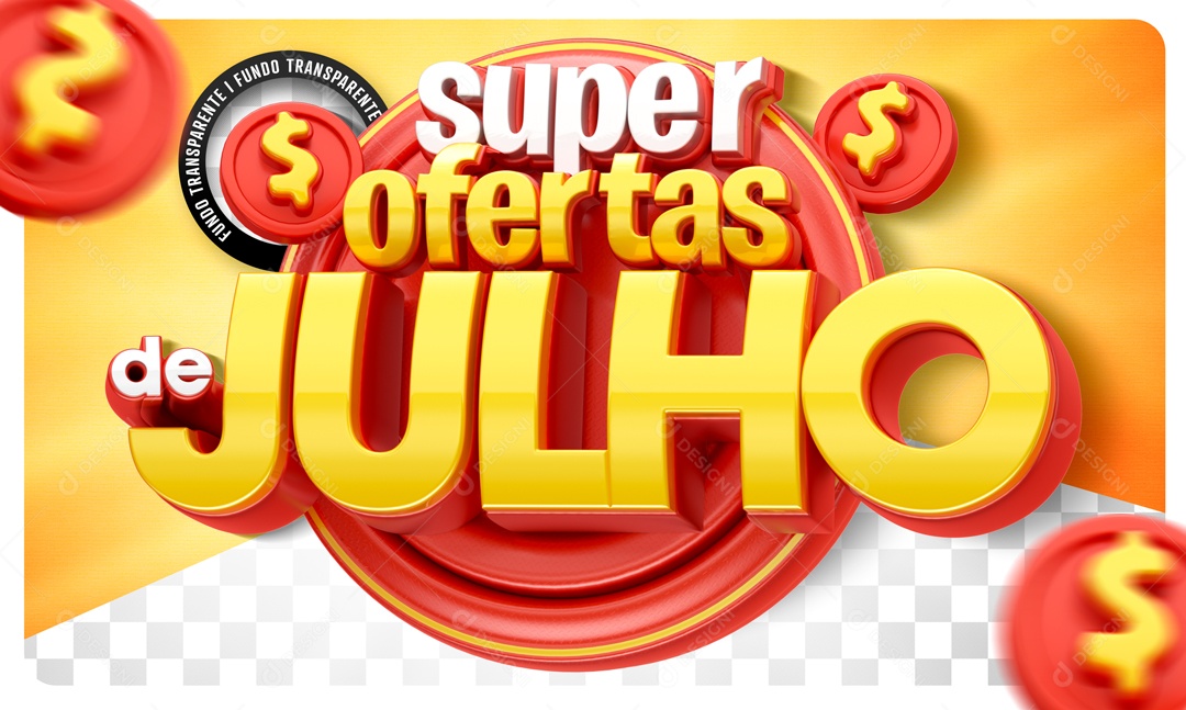 Selo 3D Vermelho Super Ofertas De Julho Para Composição PSD