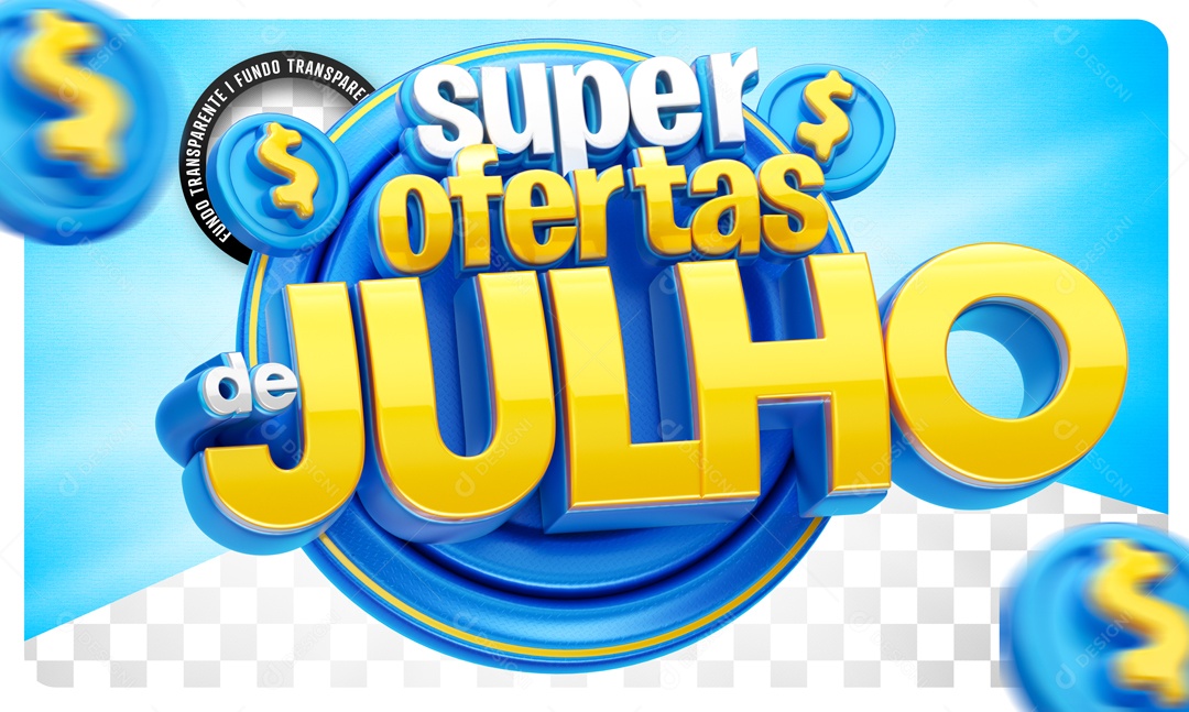 Selo 3D Azul Super Ofertas De Julho Para Composição PSD