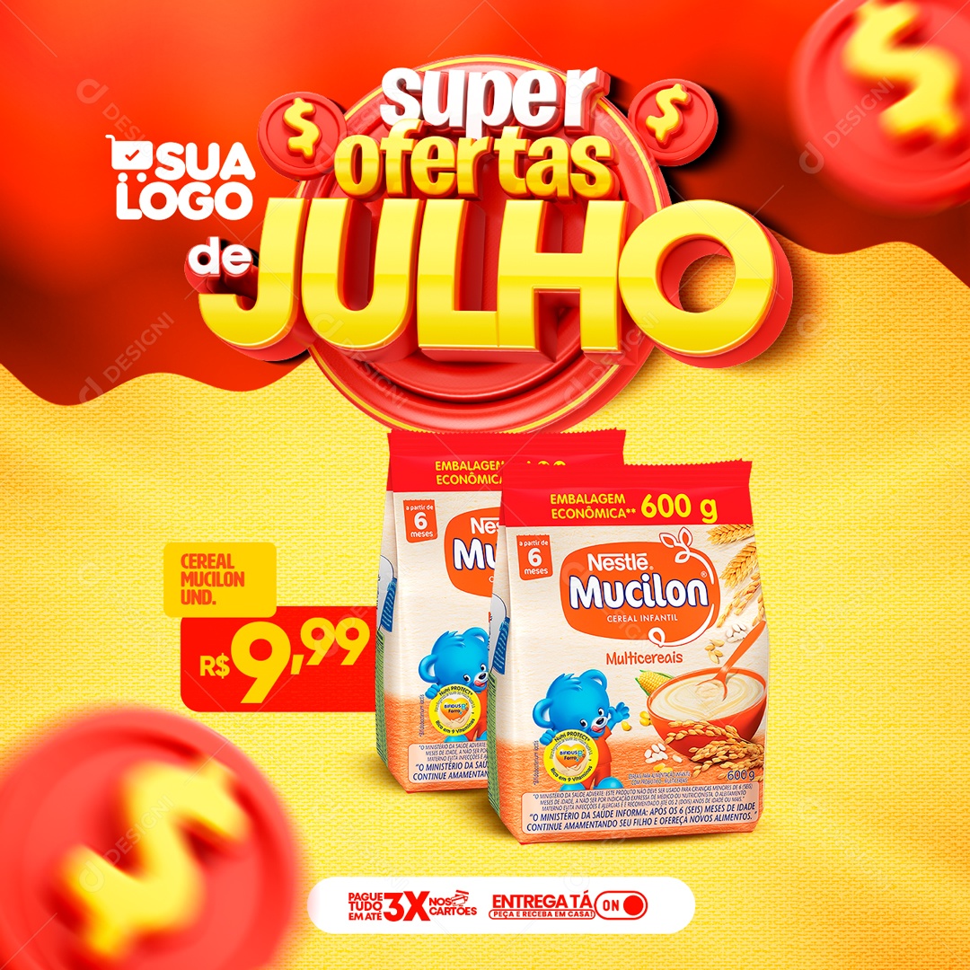 Social Media Feed Super Ofertas Julho Cereal Mucilon PSD Editável