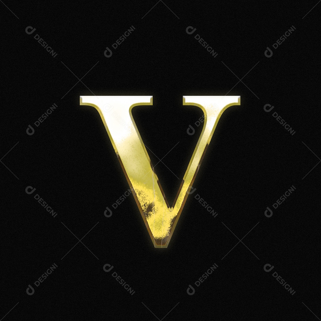 Efeito De Texto Letra V Fonte Ouro Maiúscula Do Alfabeto PSD Editável