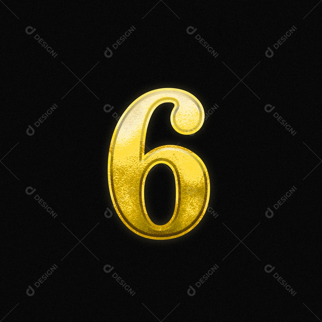 Efeito De Texto De Número 6 Fonte Ouro Numeral PSD Editável