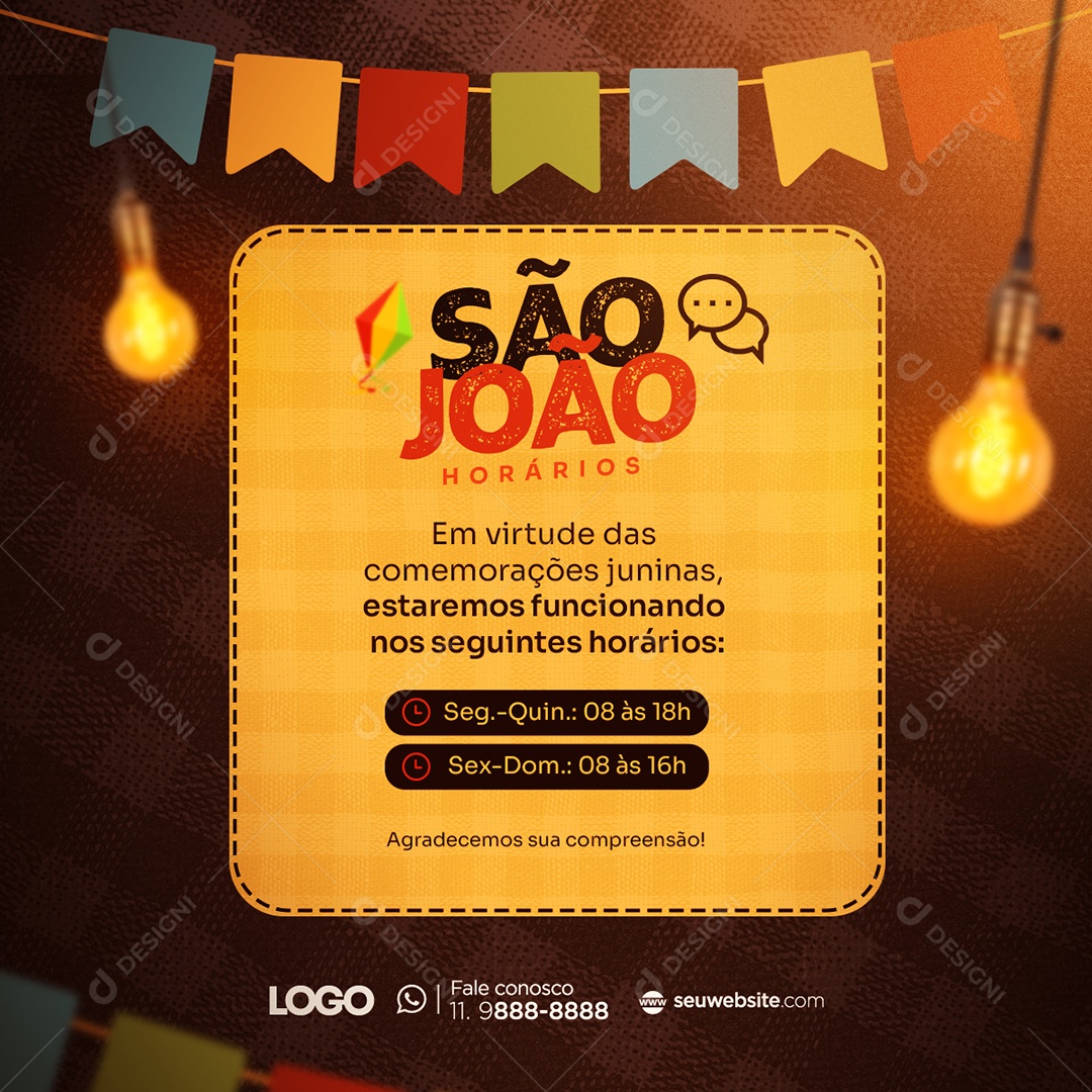 Social Media São João Horários Funcionado PSD Editável