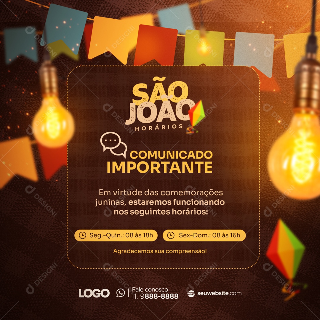Social Media Comunicado Importante Horários São João PSD Editável
