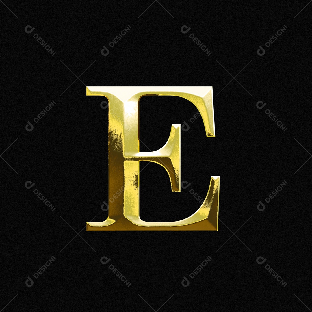 Efeito De Texto Letra E Ouro Maiúscula Fonte Do Alfabeto PSD Editável