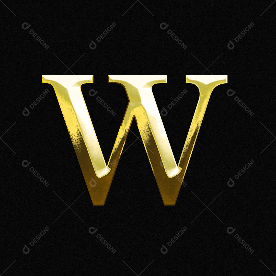 Efeito De Texto Letra W Ouro Maiúscula Fonte Do Alfabeto PSD Editável