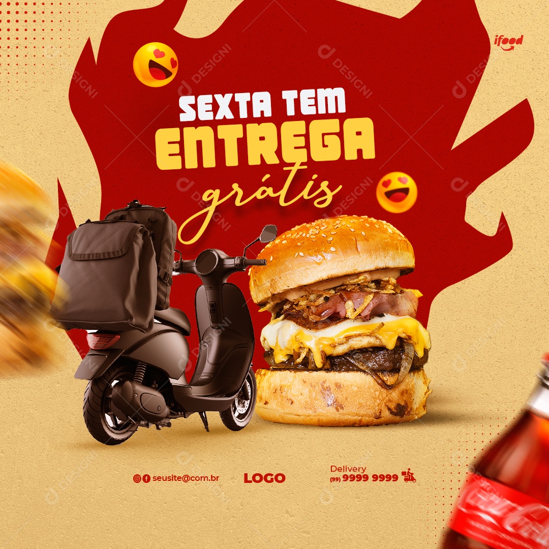 Social Media Sexta Tem Entrega Grátis Hambúrguer PSD Editável