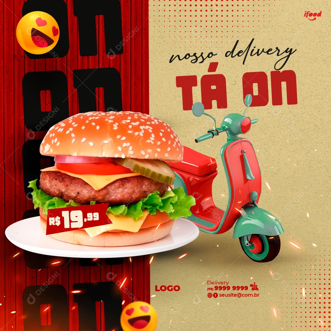 Nosso Delivery Tá On Hambúrguer Social Media PSD Editável