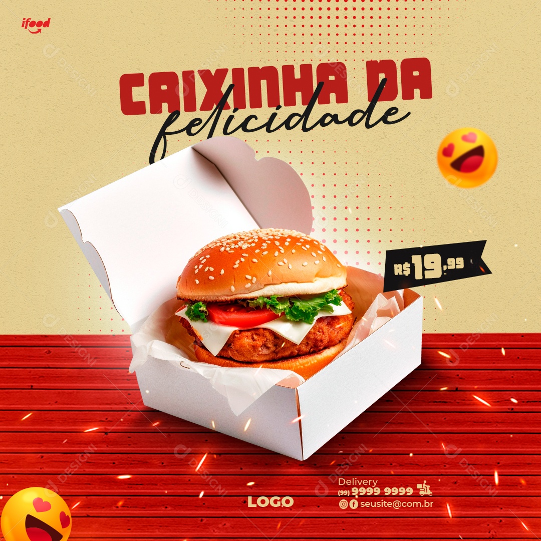 Social Media Caixinha Da Felicidade Hambúrguer PSD Editável