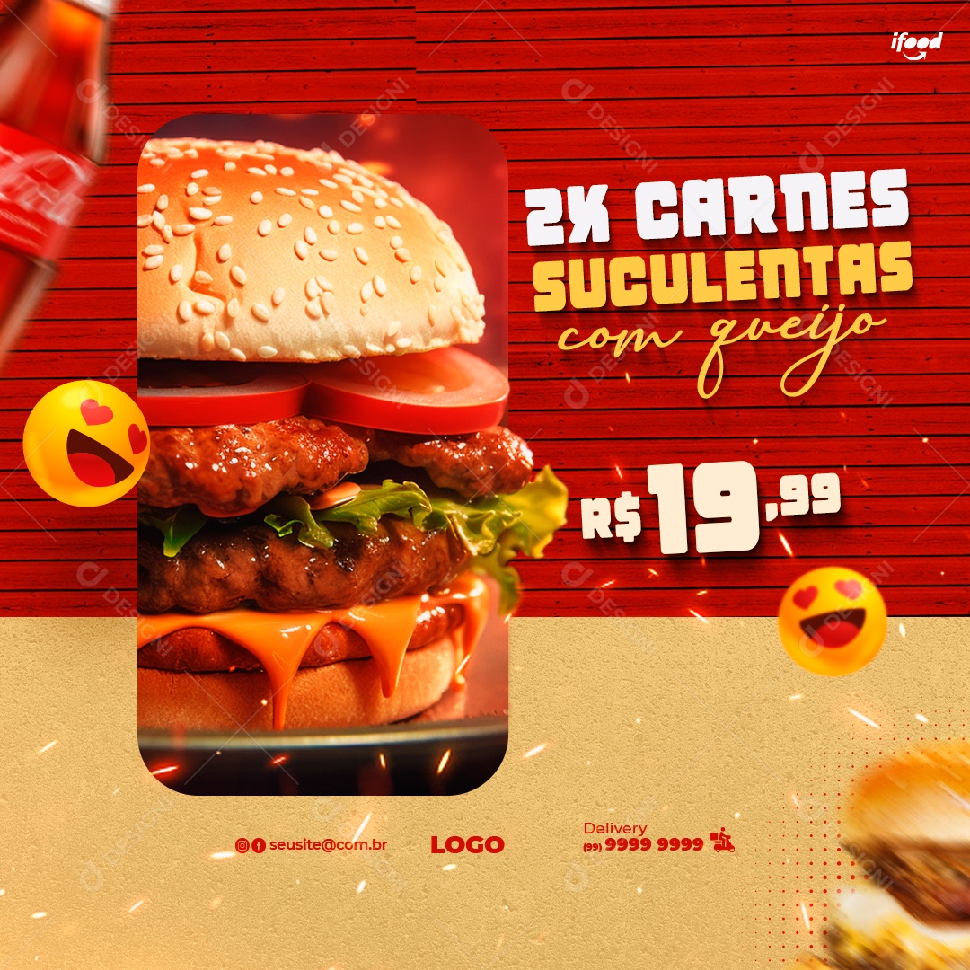 Hambúrguer 2x Carnes Suculentas Com Queijo Social Media PSD Editável