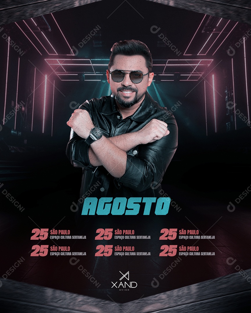Flyer Feed Agenda Agosto Xand Avião Social Media PSD Editável