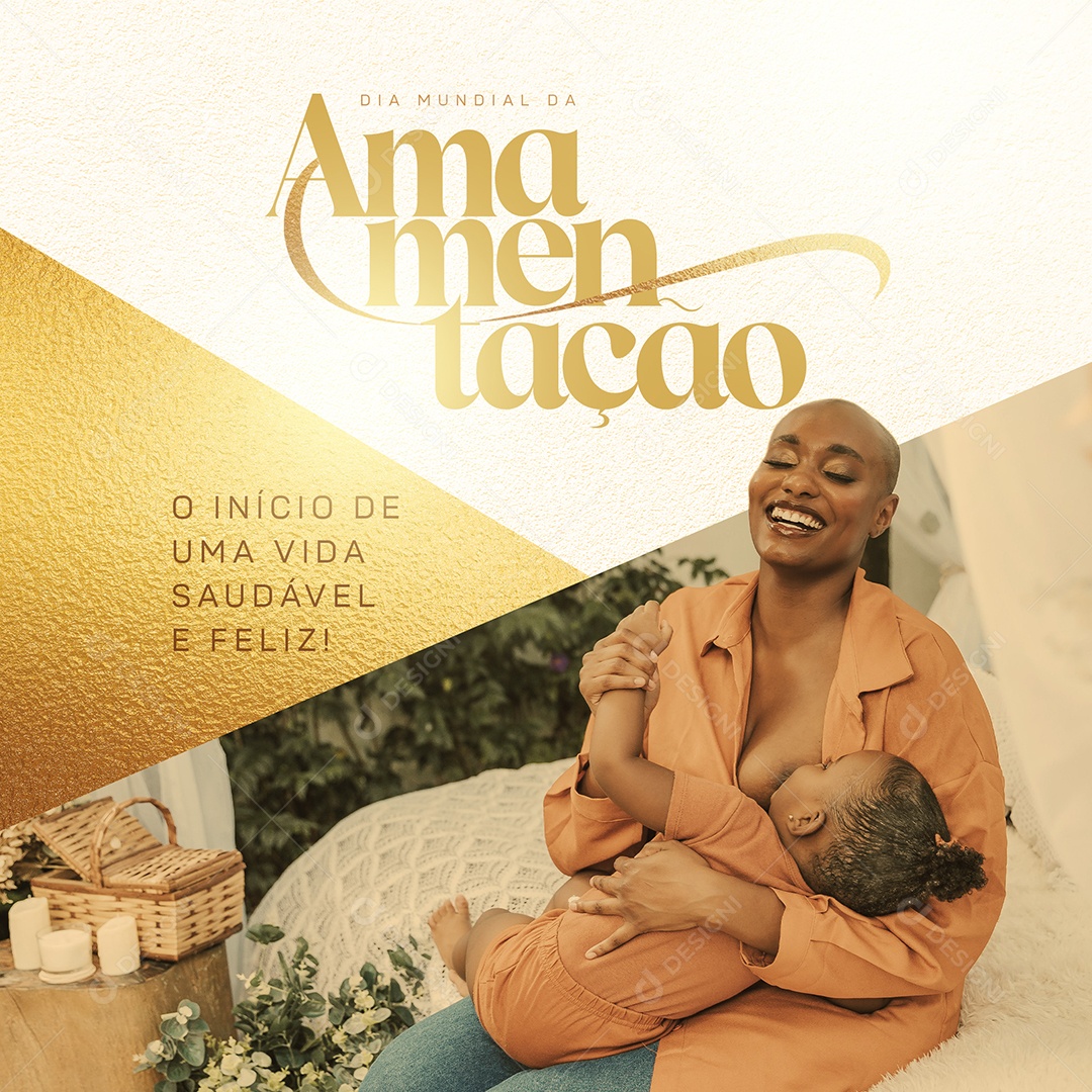 Post Dia Mundial da Amamentação Vida Saudável e Feliz Social Media PSD Editável