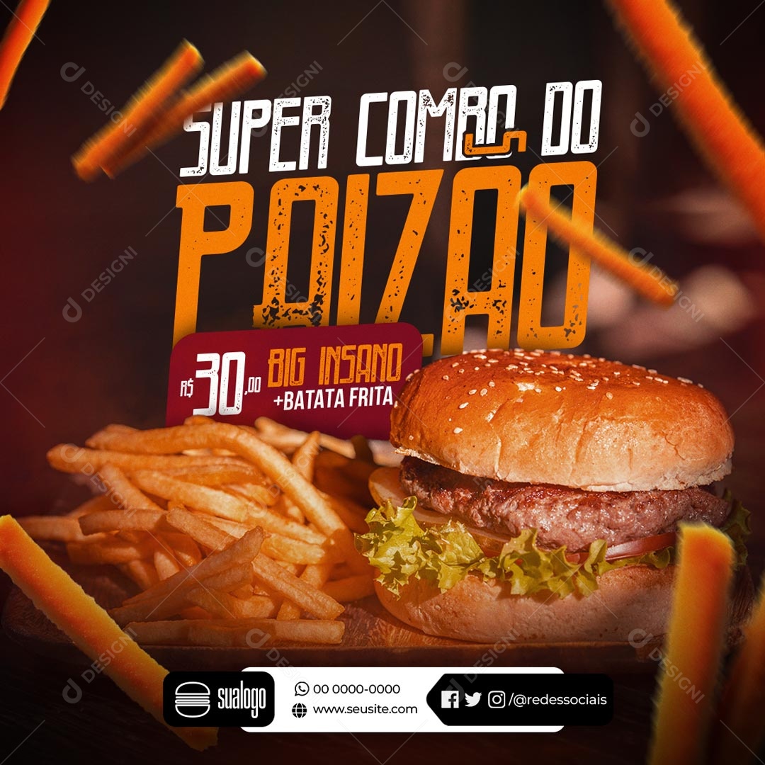 Hamburgueria Dia dos Pais Combo Super Paizão Social Media PSD Editável