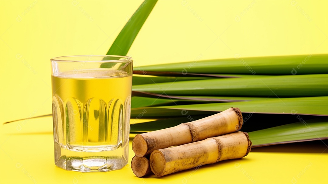 Copo de bebida alcoólica em fundo amarelo