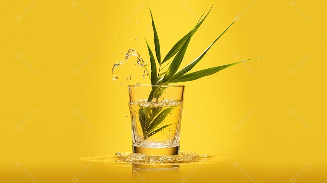 Copo de bebida alcoólica em fundo amarelo