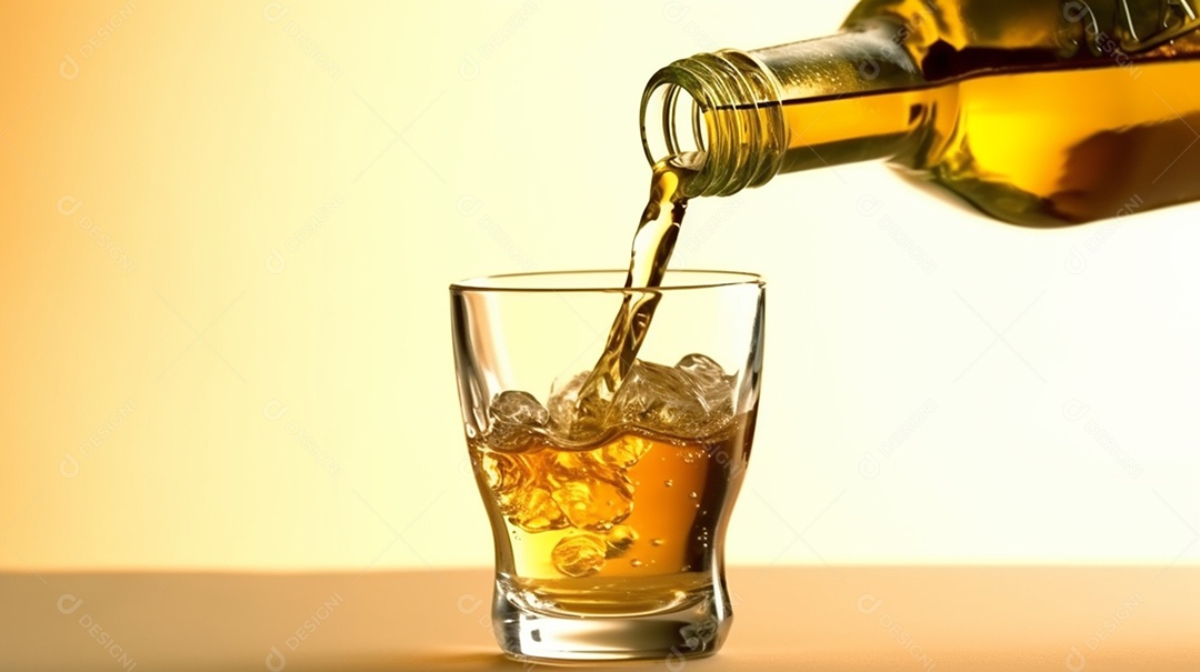 Copo de bebida alcoólica em fundo amarelo